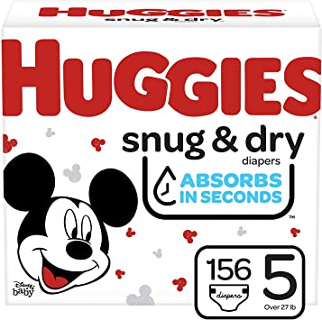 Huggies Snug & Dry Baby Diapers, Size 5, 156 Ct, One Month Supply