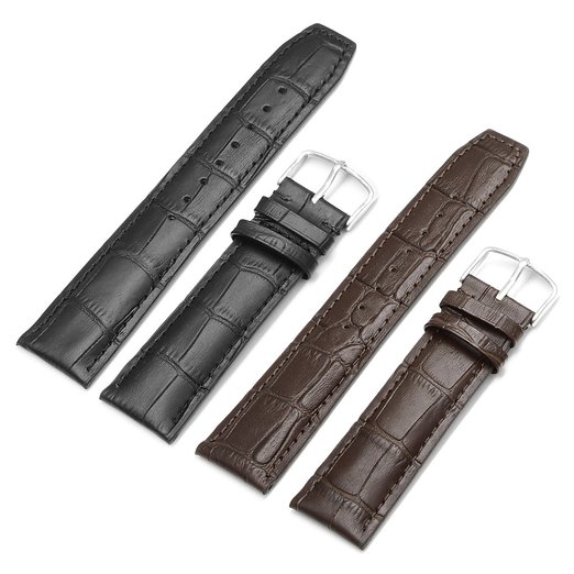2pc 20mm Replacement Calf Leather Strap Crocodile Grain Watch Band Accessories - Brown and Black