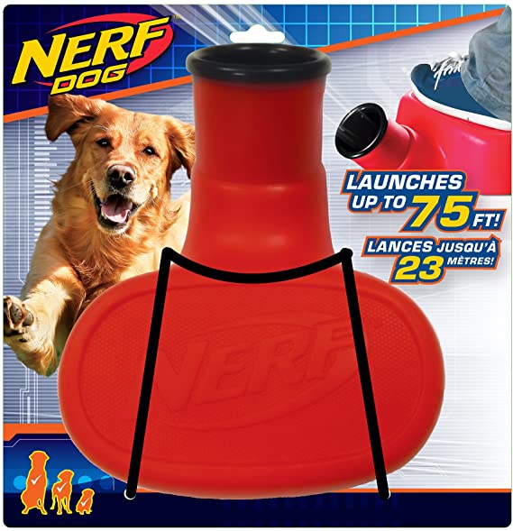 Nerf Dog Stomper with Interactive Tennis Ball Launcher, Great for Fetch, Launches up to 75 ft, Single Unit, Red and Blue/Orange