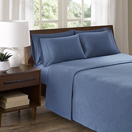 Comfort Spaces Cotton Jersey Knit Sheets Set - Ultra Soft Queen Bed Sheets With Deep Pocket - Navy Bedding Sets Includes 6 Pieces [ 1 Fitted Sheet,1 Flat Sheet, and 4 Pillow Cases ] Queen Size Sheets