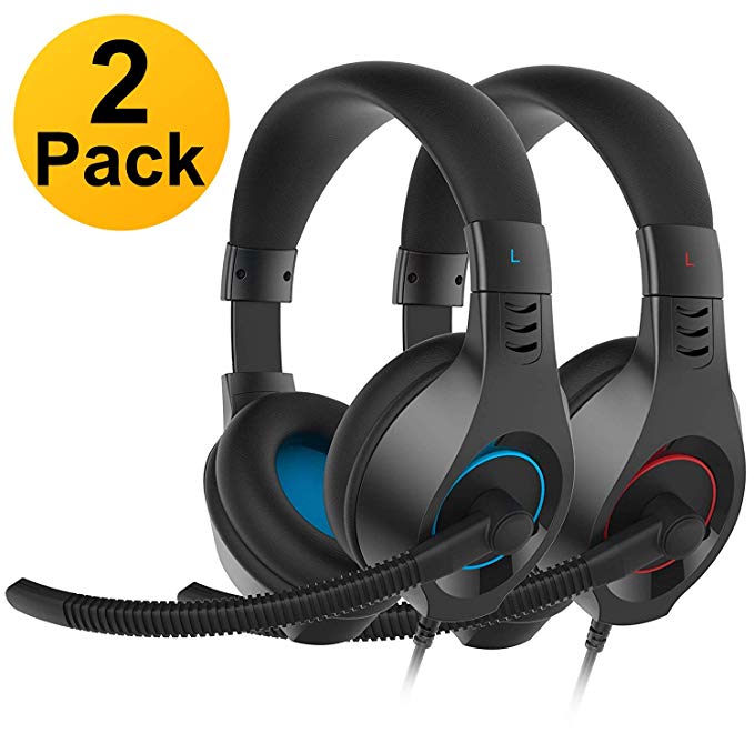 SENICC 2 Pack Gaming Headset with Microphone for PS4 Xbox One, Over Ear 3.5mm PC Headphone with Lightweight Design Noise Cancelling Volume Control for Laptop, Mac, iPad, Tablet