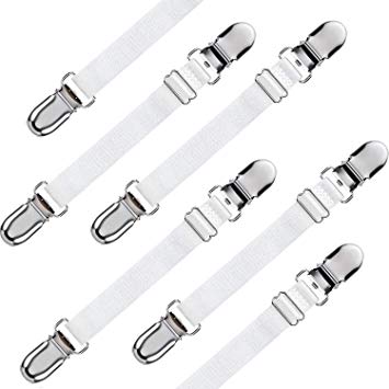 6 Pack Elastic Ironing Cover Fasteners, Bed Corner Holder, Sheet Strap Sofa Clamp Tablecloth Clips, Boots Clips, Leg Straps, Boots Clips for Jeans, White