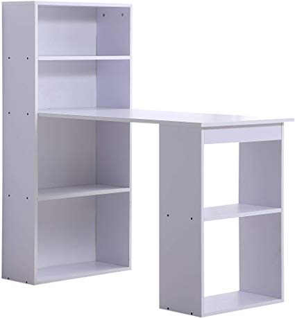 HOMCOM 47” Modern Office Compact Computer Crafting Hobby Desk Bookcase- White