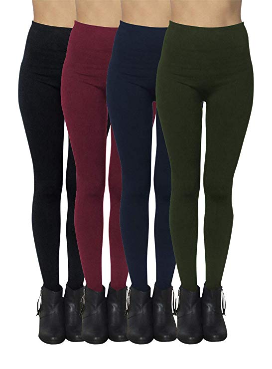 Free to Live 4 Pack Seamless Fleece Lined Leggings for Women - One Size