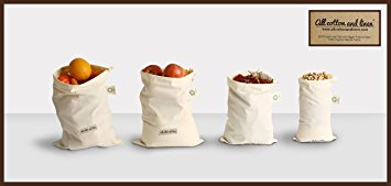 Set of 7 Reusable Organic Cotton Muslin Produce Bags - GOTS Approved - ( Six each 10x12"-Medium and one 8x10")