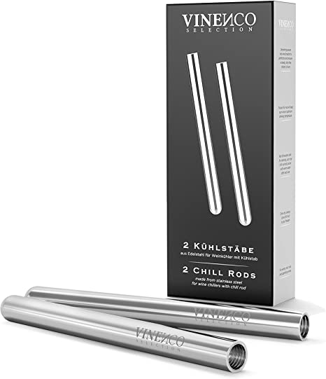 Vinenco 2 Extra Stainless Steel Chill Rods for Your Wine Cooler Set | Design Bar Accessory Men Women
