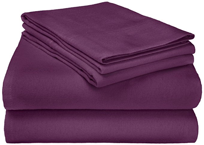 Superior Premium Cotton Flannel Sheets, All Season 100% Brushed Cotton Flannel Bedding, 4-Piece Sheet Set with Deep Fitting Pockets - Purple Solid, Queen Bed
