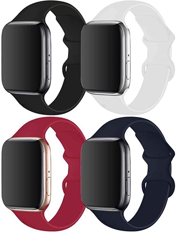 RUOQINI 4 Pack Compatible with Apple Watch Band 38mm 40mm,Sport Silicone Soft Replacement Band Compatible for Apple Watch Series 5/4/3/2/1 [S/M Size - Rosered/MidnightBlue/Black/White]