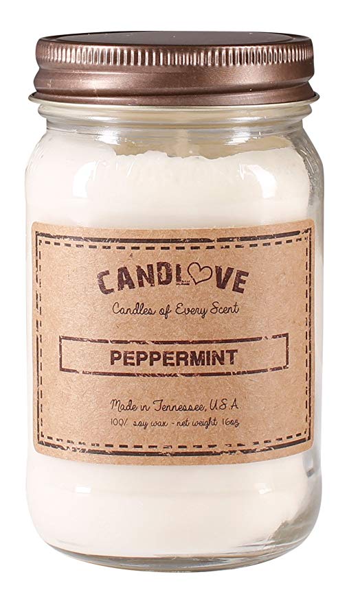 CANDLOVE Peppermint Scented Candle 16 Oz Mason Jar - 100% Soy - Made In The USA