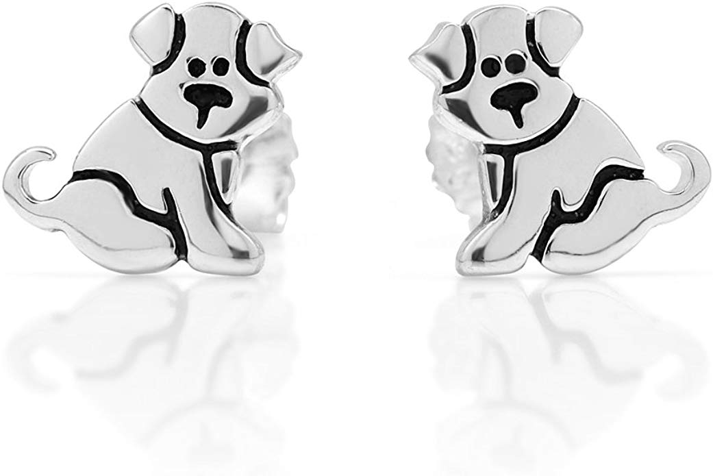 925 Sterling Silver Small Puppy Dog 11 mm Post Stud Earrings