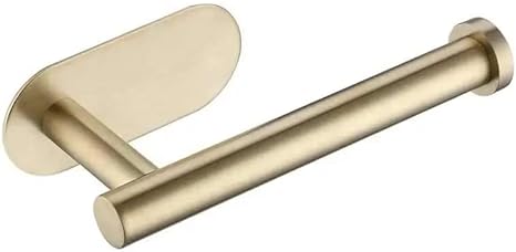 Gold Colour Toilet Roll Holder | 3m Strong Self Adhesive Brushed Brass Effect Steel Toilet Paper Holder | Stick On/No Drilling Required | Strong Loo Roll Tissue Holder Stand, Modern & Clean