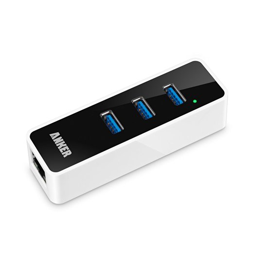 Anker® 3-Port USB 3.0 HUB with 10/100/1000 Gigabit Ethernet Converter (3 USB 3.0 Ports, A RJ45 Gigabit Ethernet Port, Support Windows XP, Vista, Win7/8 (32/64 bit), Mac OS 10.6 and above, Linux)