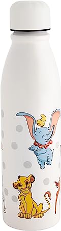 Disney Classics Aluminum Water Bottle 600ml – Official Merchandise by Polar Gear, Kids Reusable Non Spill BPA Free Recyclable - Ideal For School Nursery Sports Picnic - Multicolour, White