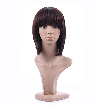 MelodySusie Dark Brown Short Straight Wig - Natural Women Short Straight Wig with Free Wig Cap and Wig Comb (Dark Brown)