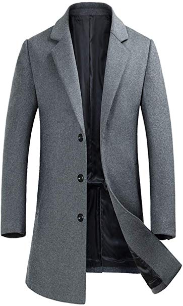 ELETOP Men's Wool Coats Single Breasted Trench Coat Winter Jacket KEMCT