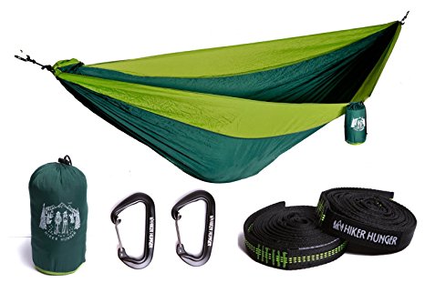 Premium Outdoor Hammock - Large Double Size, Portable & Ultra Light. FREE 10’ Tree Straps & Wiregate Carabiners Included. Ripstop Parachute Nylon for Hiking, Camping, Travel, Beach & Backpacking