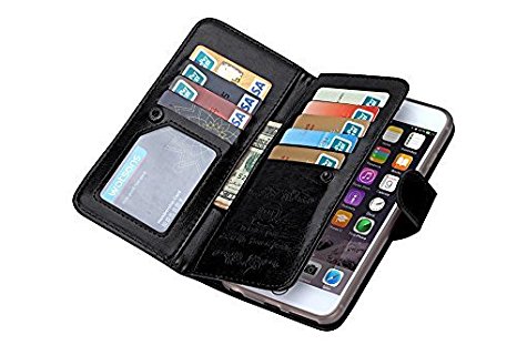 iPhone 6 Plus / iPhone 6S Plus Case, iDudu Luxury PU Leather Wallet Flip Cover Case with Credit Card Holder Built-in 9 Card Slots & Wrist Strap for iPhone 6 Plus / iPhone 6S Plus (Black)