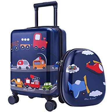 iPlay, iLearn Kids Carry On Rolling Luggage, Hard Shell Travel Upright Suitcase Boys Children