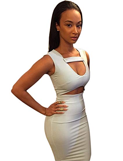 Allegrace Women Sexy Stretch Bodycon Mid Bandage Party Dress