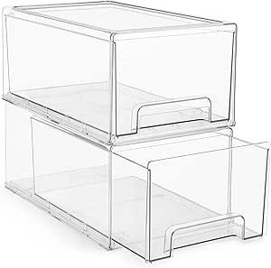 Sorbus Large Clear Stackable Storage Drawers, Plastic Storage Drawers with Handles, Craft Storage Drawers, Clothes, Medicine, Makeup, Closet, Art Supply, Bathroom, Shoe, Toy Storage Organizer (2 Pack)