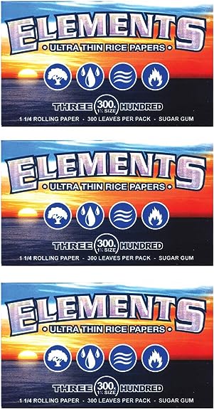 3 Packs of 300 Ultra Thin Elements 1.25 Rice Rolling Papers 300 Leaves Per Pack