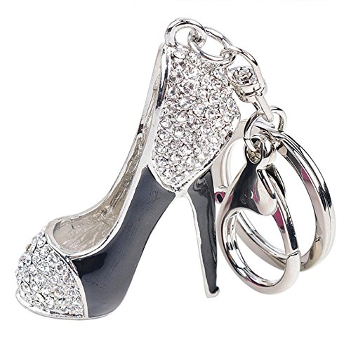 Fashion Rhinestone High-heeled Shoe KeyChain Ring Crystal Shoes Keychains Women Charm Handbag Key Holder Girl Bag Jewelry,(White Black)