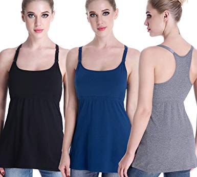 CAKYE 3PACK Nursing Tank Tops Maternity Bra Postpartum Breastfeeding Cami Shirt