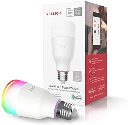 YEELIGHT Smart LED Bulb, Multi Color Rgb, Wi-Fi, Dimmable, 60W Equivalent, E26 110V, Smartphone Controlled, Compatible with Alexa, 1-Pack