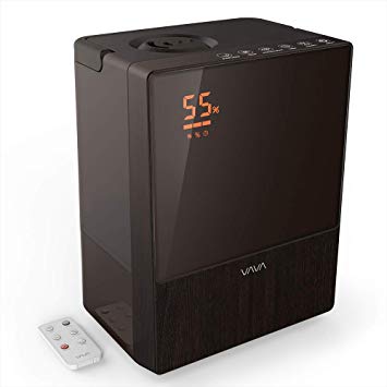 VAVA Humidifiers for Large Room, 5L Warm and Cool Mist Ultrasonic Humidifier for Bedroom and Babies, Customized Humidity, Remote, LED Display, Sleep Mode,12-30 Hours, 360° Nozzle (Brown)