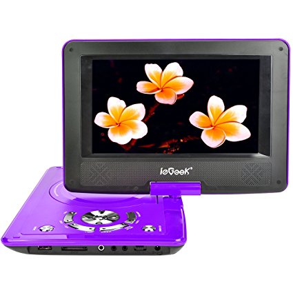 ieGeek 12.5" Portable DVD Player with Swivel Screen, 5 Hour Rechargeable Battery, Supports SD Card and USB, Direct Play in Formats MP4/AVI/RMVB/MP3/JPEG, Purple