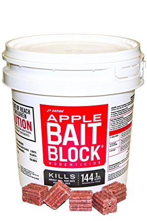 JT Eaton 709-AP Bait Block Rodenticide Anticoagulant Bait, Apple Flavor, For Mice and Rats (Pail of 144)