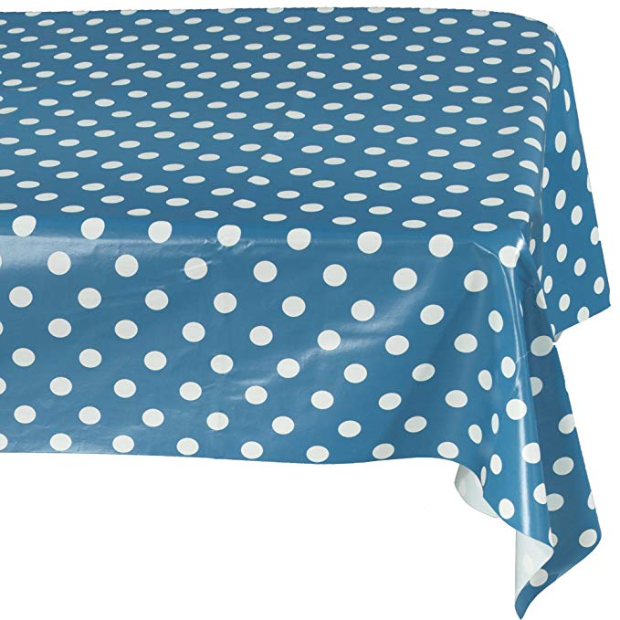 Ottomanson Vinyl Tablecloth Polka Dot Design Indoor & Outdoor Non-Woven Backing Tablecloth, 55" X 102", Royal Blue