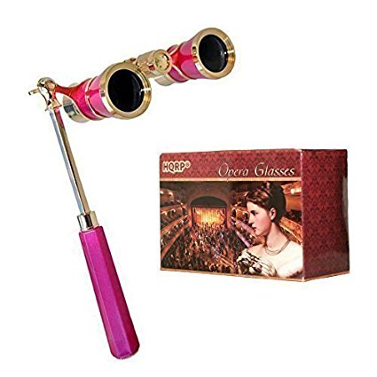 HQRP Opera Glasses Rose / Pink-pearl with Gold Trim w/ Crystal Clear Optic (CCO), Extendable Handle