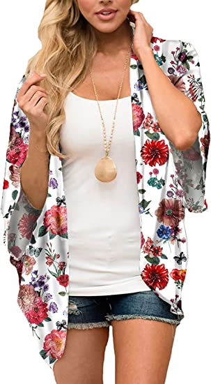 BB&KK Women's Chiffon Boho Kimono Cardigans Casual Loose Open Front Cover Ups