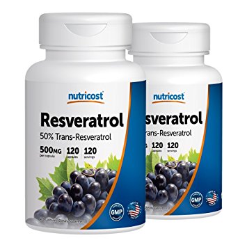 Nutricost Resveratrol 500mg; 120 Capsules - 50% Trans-Resveratrol (2 Bottles)