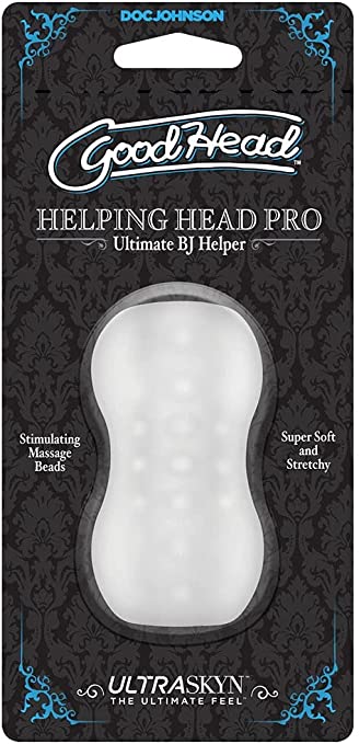 Doc Johnson Goodhead - Helping Head Pro - Ultraskyn - Ultimate Bj Helper - Stimulating Massage Beads - Super Soft & Stretchy, Frost
