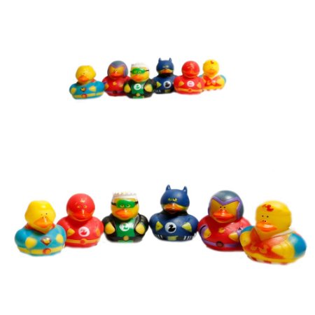 Fun Express Super Hero Rubber Duck Duckies Party Favors - 12 Pieces (Discontinued by manufacturer)