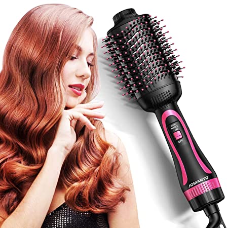 Hot Air Brush, JOMARTO Hair Dryer & Volumizer, Hair Dryer Brush, 3 in 1 Salon Hair Drying Styling Tool, Electric Blow Dryer for Straight, Curly and Wet Hair (Pink)