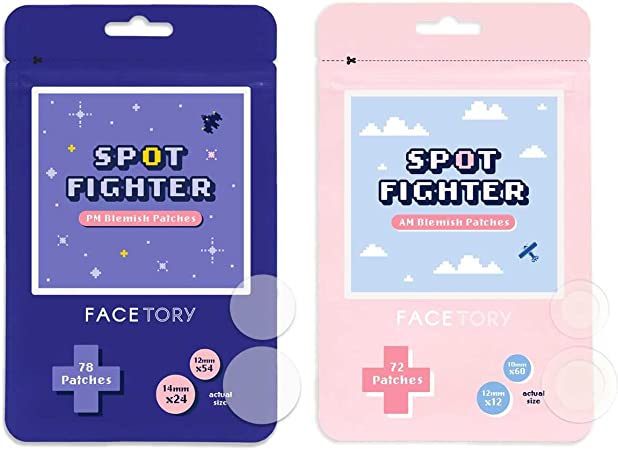 FaceTory Spot Fighter Acne Blemish Patches for Pimples- Day and Night Options, Hydrocolloid Patches for Acne Spot Treatment (2 Sizes Each Pack)