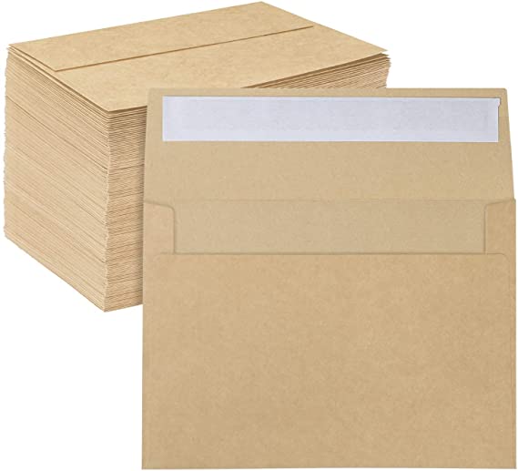 A7 Printable Brown Kraft Envelopes 5x7 150 Pack, Ohuhu A7 5-1/4 x 7-1/4 Inch, Perfect for Wedding, Chirstmas Cards, 5x7 Photos, Baby Shower, Birthday, Party, Invitations - Peel, Press & Self Seal