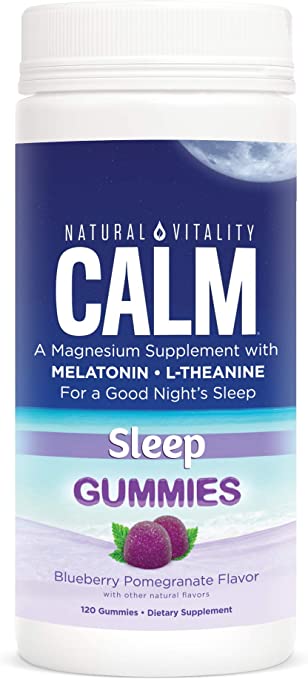 Natural Vitality Calm Sleep Gummies with Magnesium, L-Theanine, Melatonin, Sleep Support, Gluten Free, Blueberry Pomegranate – 120 Count