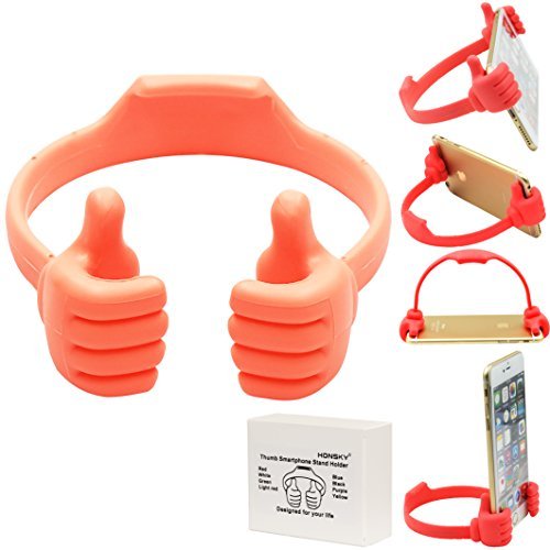 Honsky Cute Fun Thumbs-up Adjustable Flexible Cell Phone Holder Tablet Desk Desktop Stand Cradle for iPad Mini iPhone 7 6 Plus 6s LG Stylo Samsung Galaxy S8 S7 Edge S6 Switch ZTE HTC Motorola, Red