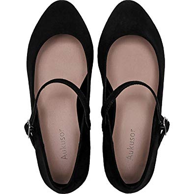 Women's Wide Width Flat Shoes - Comfortable Classic Pointy Toe Mary Jane Ballet Flat