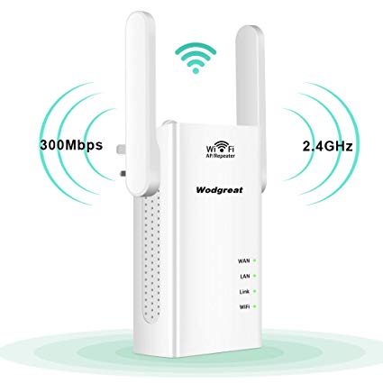 Wodgreat Wifi Booster Wireless Repeater 300Mbps/2.4GHz WiFi Extender WiFi Range Booster Dual External Antennas Amplifier With Ethernet Port Long Range Extender Universal Comply With 802.11n/g/b