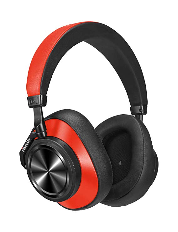 Bluedio T6S Bluetooth Headphones Over Ear with Mic, Active Noise Canceling Headset Voice Control Support Amazon Web Services (AWS), Wireless headphones for Cell Phone/PC, 32-Hrs Play Time, Red