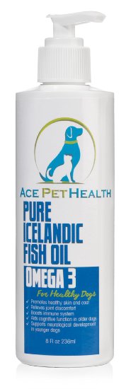 Omega 3 Fish Oil for Dogs - 100% Pure - No Fish Odor - No mess pump - Supports Silky Coat - Relieves Joint Pain - 8 ounces