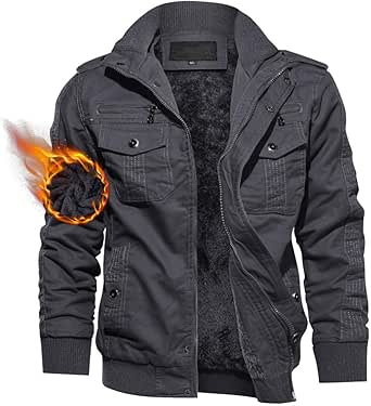 TACVASEN Men's Winter Jacket-Fleece Cotton Military Coat Thicken Casual Cargo Bomber Jacket