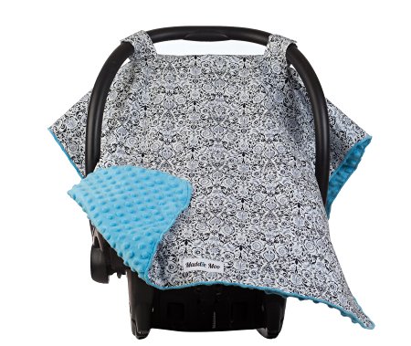 Carseat Canopy with Teal Minky - Best Car Seat Canopy for Popular Baby Carseat Models. Covers All Popular Car Seats. Breathable Soft Teal Minky Fleece Fabric.