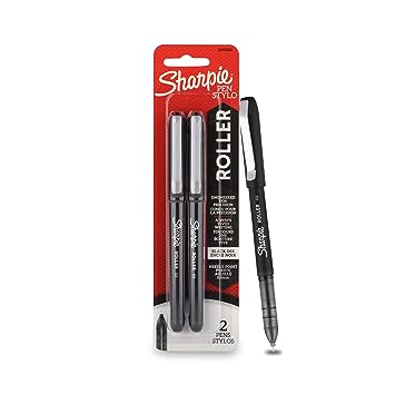 SHARPIE Black Roller Ball Pen |Smudge Proof Ideal for Regular Office Usage |Stationery Items | Needle Point (0.5mm) |Pack of 2