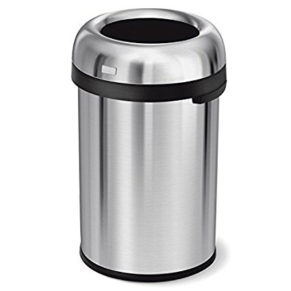 simplehuman Bullet Open Trash Can, Commercial Grade, Heavy Gauge Stainless Steel, 115 L/30 Gal